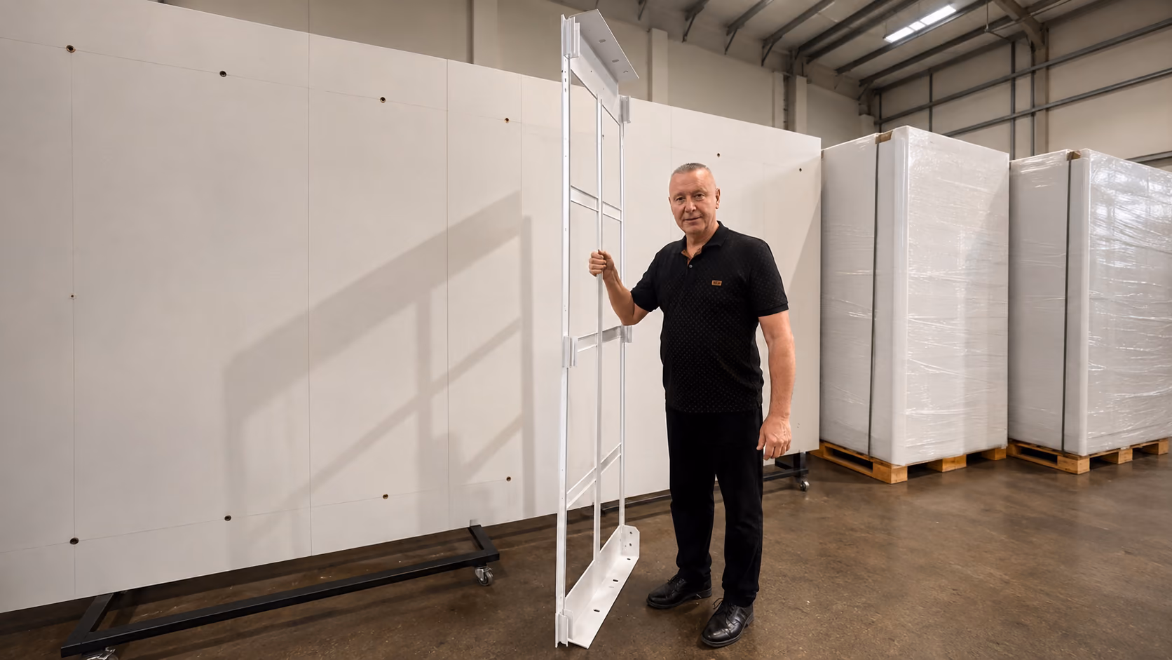 Aluminium smart wall frame being checked in the factory