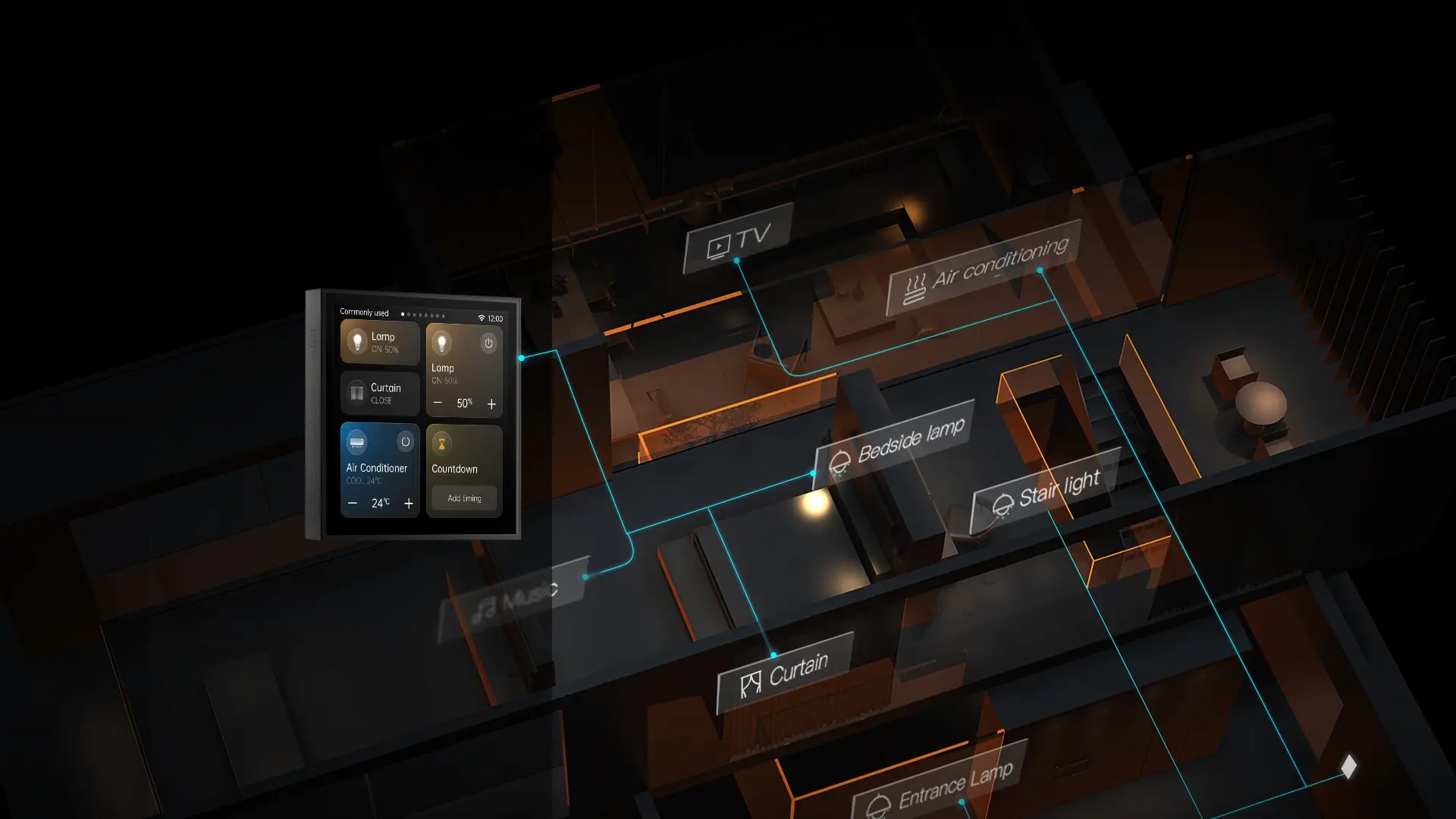 Smart lighting in luxury smart wall installation