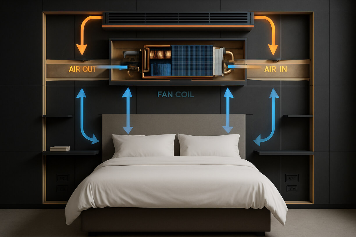 Cutaway airflow diagram of bedroom smart wall side unit.