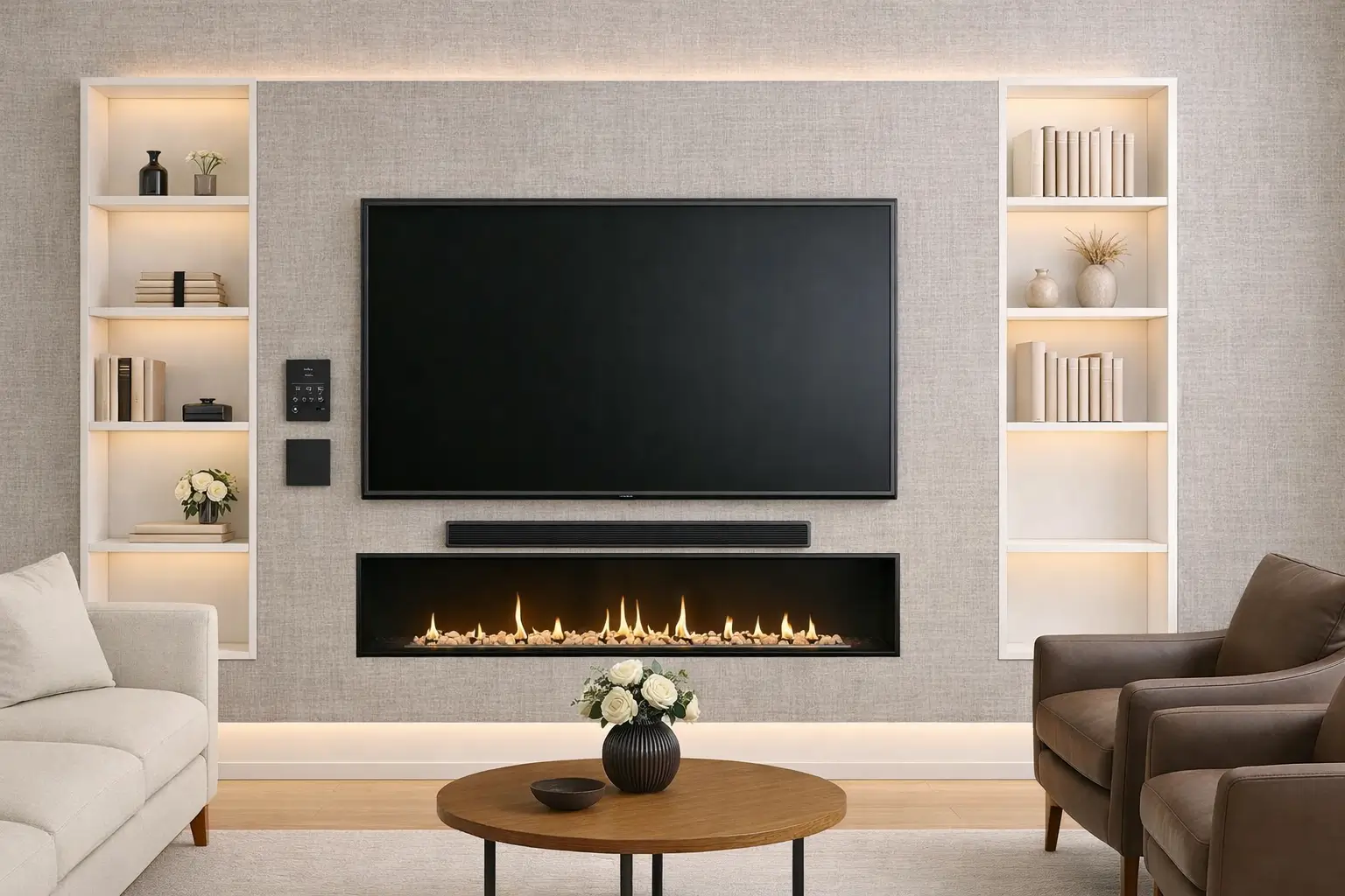 Smart wall with Stone Weave finish