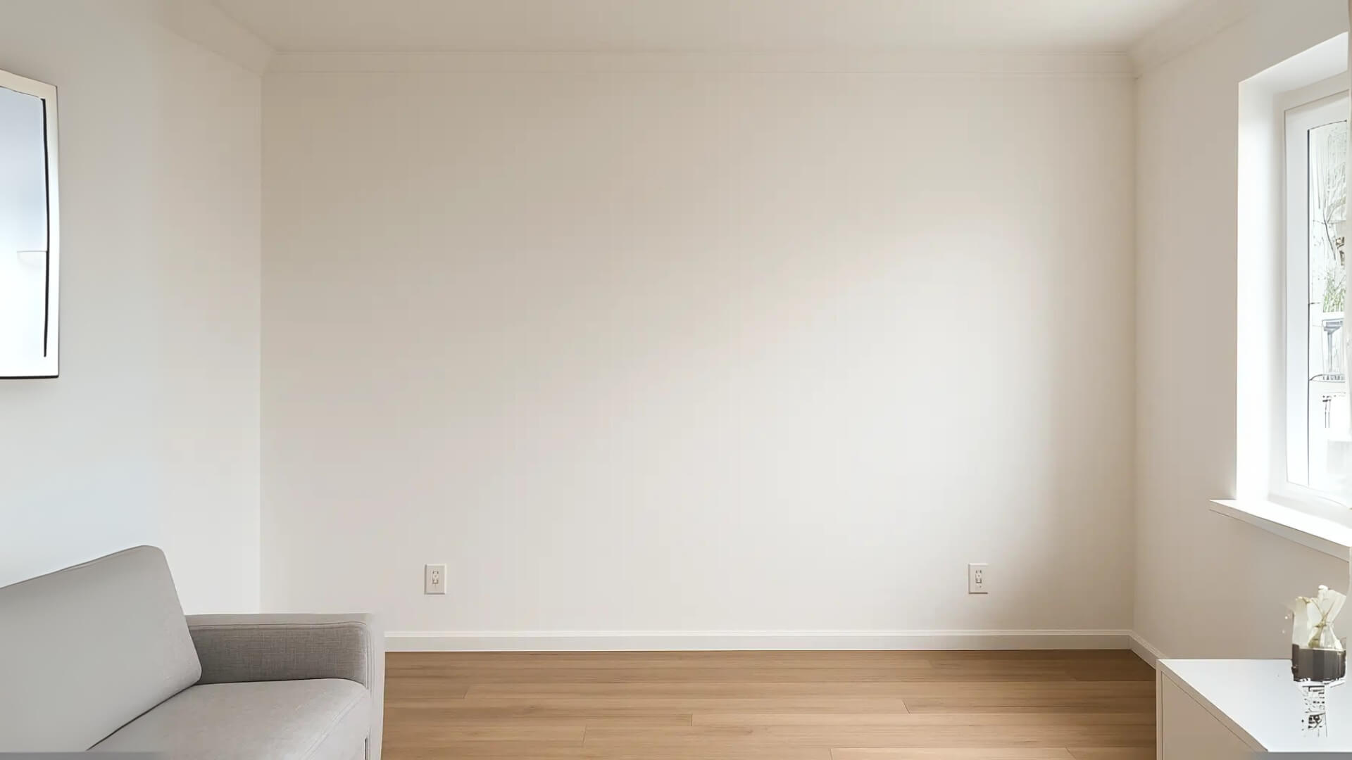 Side-by-side comparison of a traditional wall and a modular smart wall with integrated TV and ambient lighting